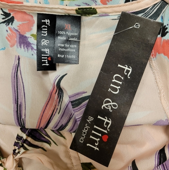 Fun & Flirt Floral Palm leaf Tropical print wrap long sleeve Blouse top size XL - Picture 3 of 3